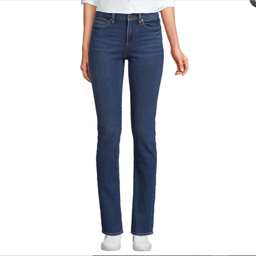 Lands End Womens Recover Mid Rise Straight Leg Blue Jeans-Size 4